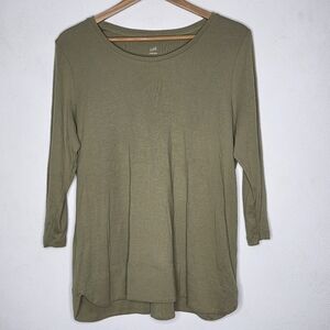 J. Jill Perfect Pima 3/4 Sleeve Scoop Neck Tee Green Large L